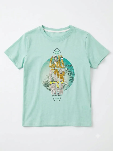 Zara Girl's Light Aqua T-Shirts With Flip Sequin Graphic Design | Zara In Lebanon