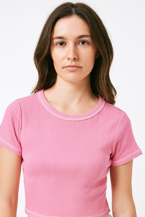 Forever 21 Women's Pink Ribbed Crew Neck T-Shirt |Forever 21 In Lebanon