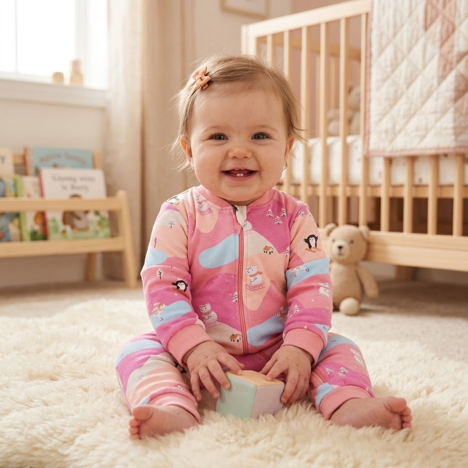 Sinsay Baby Girl's Pink Landscape Pattern Long-Sleeves Overall