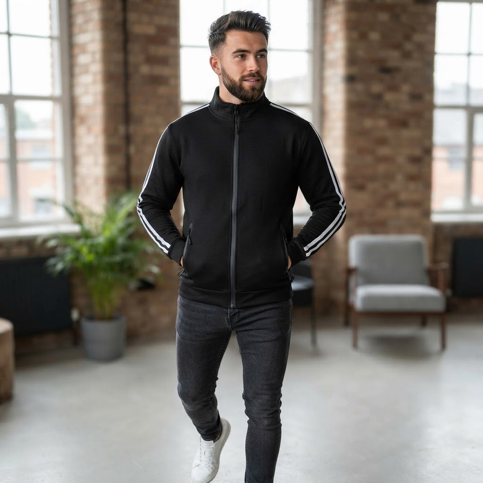 Galaxy Men's Black & White Striped Sleeves Athletic Jacket