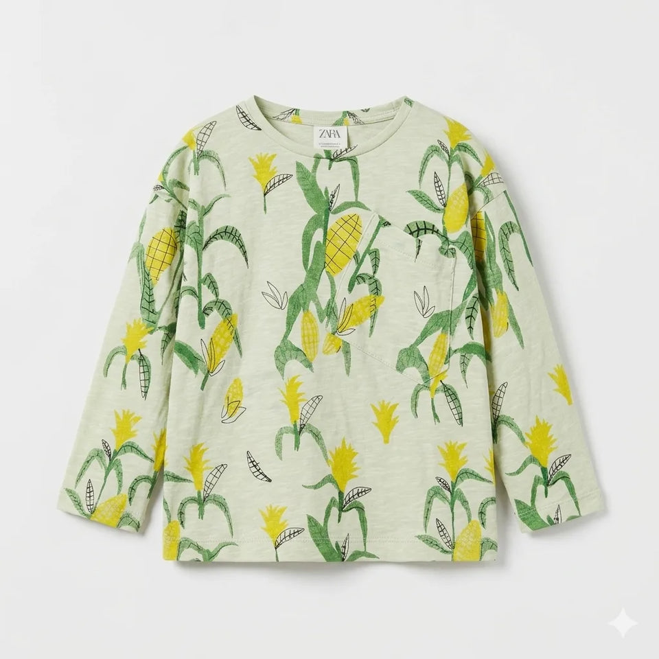 Zara Baby Boy's Light Green Corn Pattern Blouse | Zara In Lebanon
