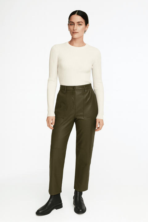 LeGer Women's Khaki Leather Pants | LeGer in Lebanon