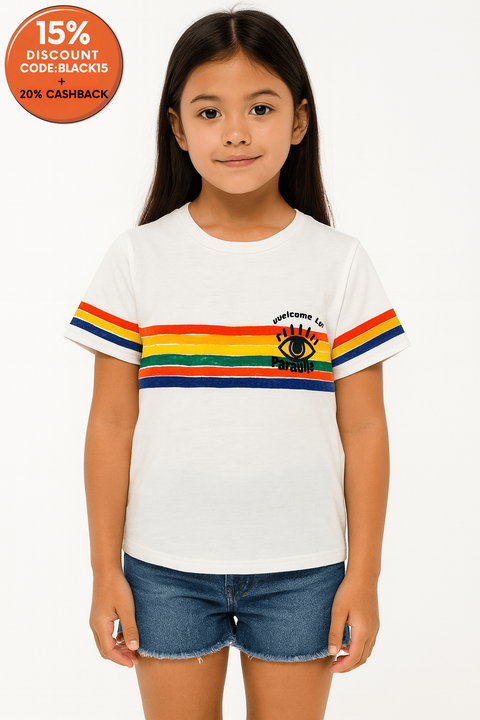 Mango Girl's White Rainbow Printed T-Shirt |Mango In Lebanon