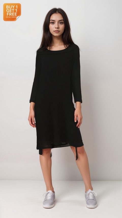 Tommy Hilfiger Women's Black Curve Long Sleeve Dress |Tommy Hilfiger in Lebanon
