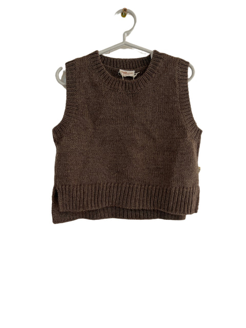 POMPdeLUX Baby Boy's Khaki Knited Round Neck Vest | POMPdeLUX In Lebanon