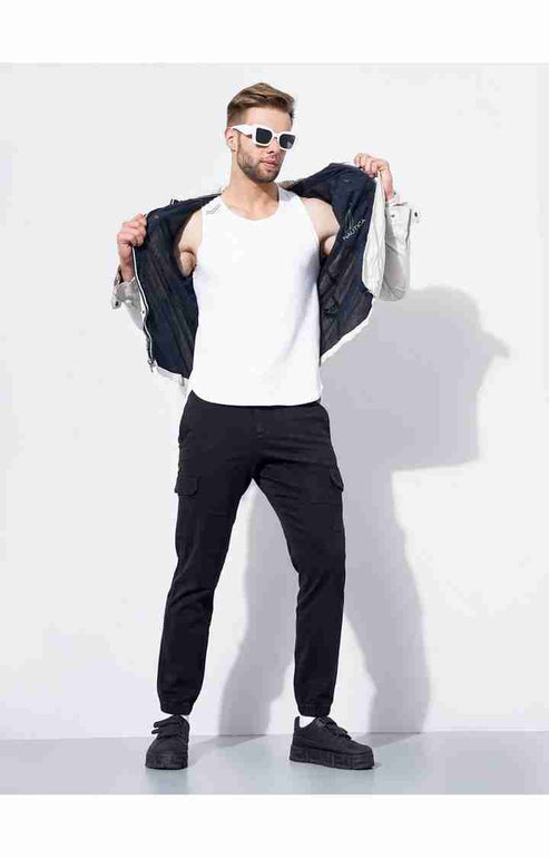 Celio Men's Black Cotton-Poly-Blend Slim Fit Cago Pants | Celio In Lebanon