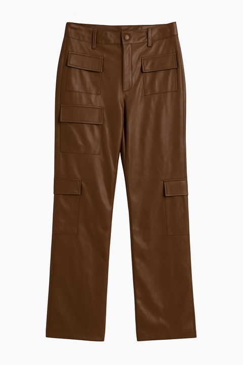 LeGer Women's Brown Leather Cargo Pants |LeGer in Lebanon