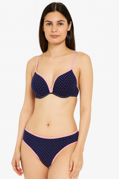 Demar Women's Navy Polyamide Pink Dots 2 Piece Lingerie Set | Demar In Lebanon