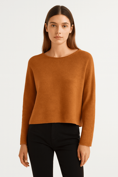 Hailys Women's Camel Loose-Knit Long Sleeve Blouse |Hailys In Lebanon