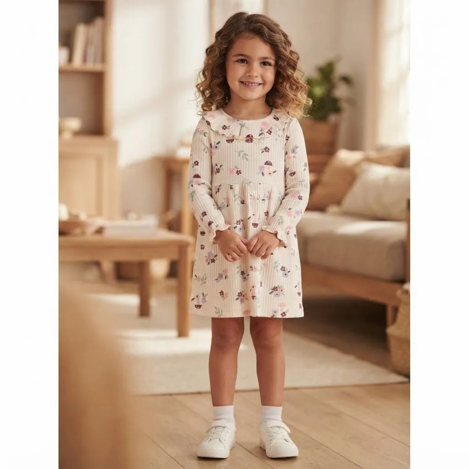 Sinsay Girl's Cream All-Over Delicate Floral Print Dress