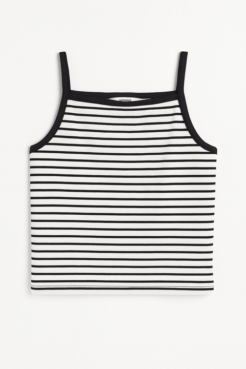 Mango Women's White/Navy Striped Sleeveless Blouse| Mango in Lebanon