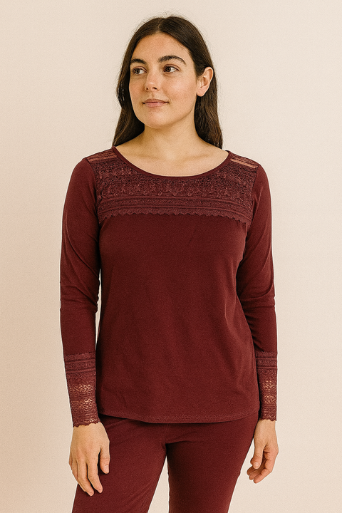 Demar Women's Burgundy Long Sleeve Sleep Shirt | Demar In Lebanon