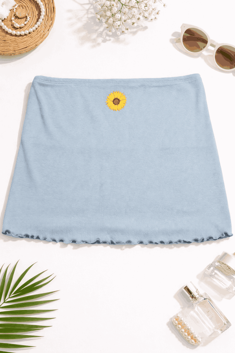 Rebellious One Women's Light Blue Embroidered Sunflower Top | Rebellious One In Lebanon