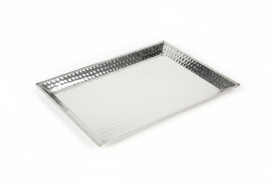 Lucky Tiger Stainless Steel Hammered Metal Rectangular Serving Tray(AM-7114C)
