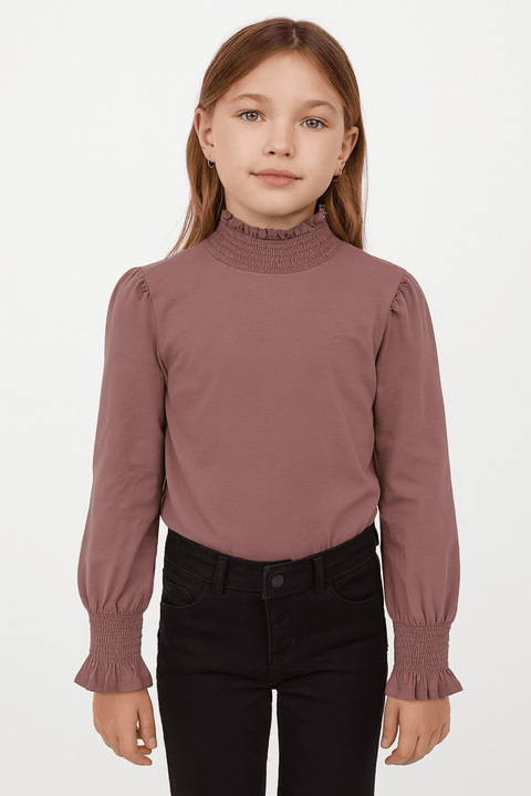 POMPdeLUX Girl's Brown Long Sleeve Blouse| POMPdeLUX in Lebanon