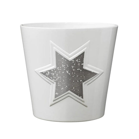 Magic Silbe White Ceramic Vase With Silver Star Printed On | Magic Silbe  In Lebanon