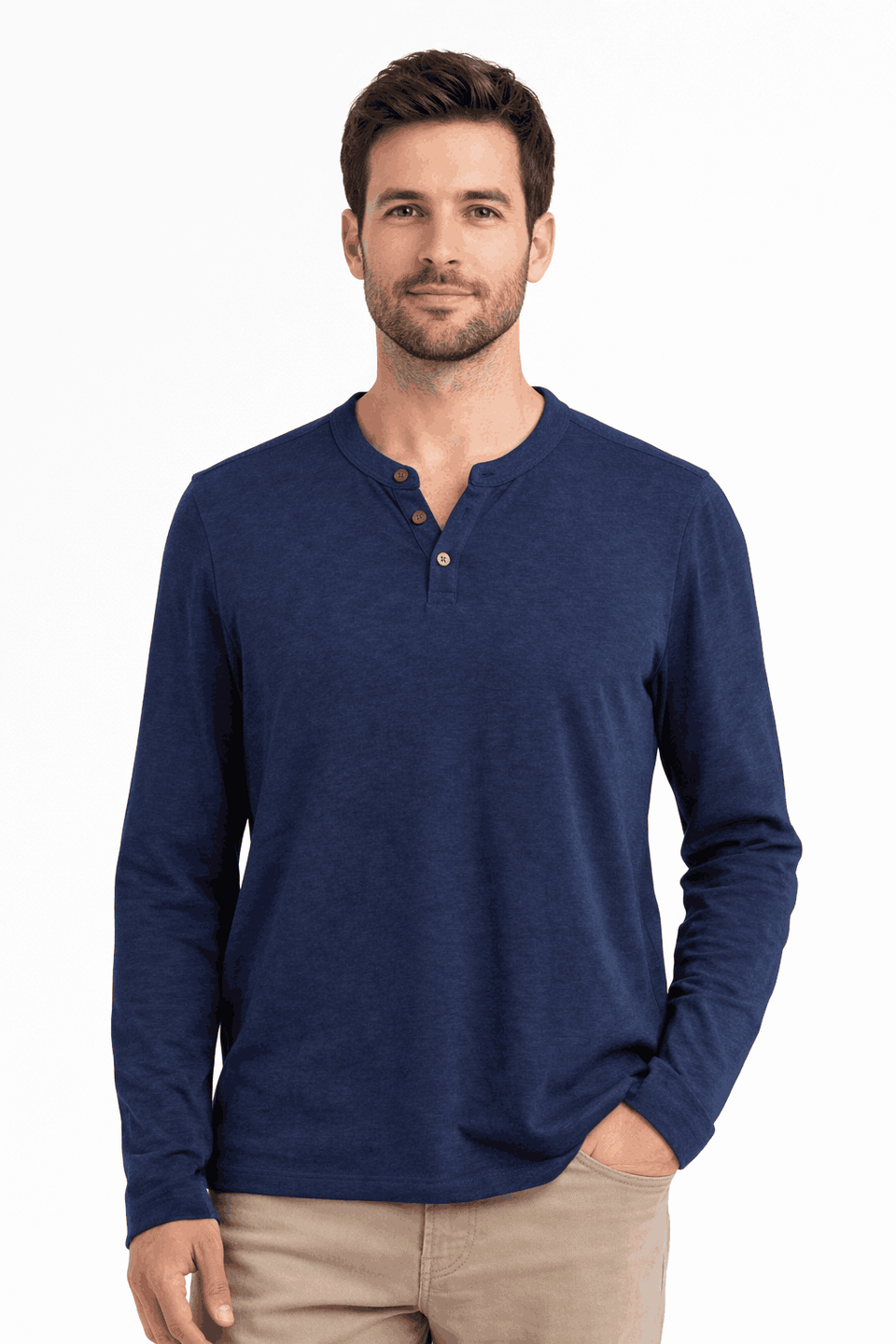 Celio Men's Navy Straight Fit Poly-Cotton Long Sleeve Blouse | Celio In Lebanon