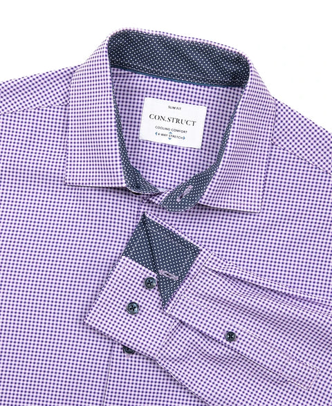 Con.Struct Men's Purple Slim-Fit Check Pattern Cooling Comfort 4 Way Stretch Shirt | Con.Struct In Lebanon