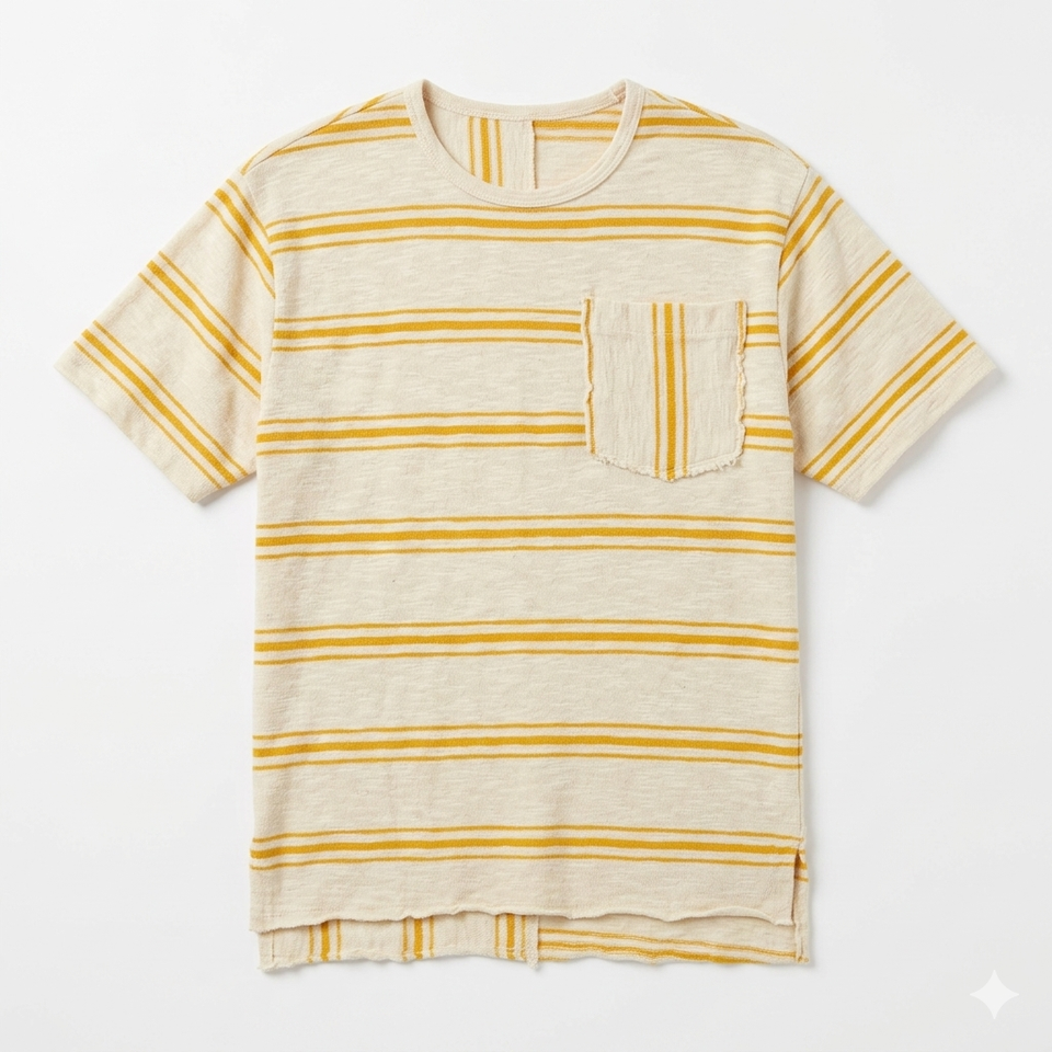 Zara Boy's Light Orange & Cream Striped Chest Pocket T-Shirts | Zara In Lebanon