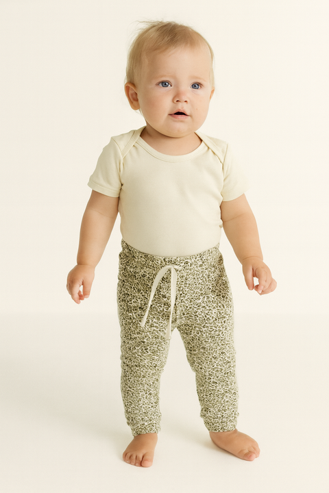 POMPdeLUX Baby Girl's Beige Floral Paula Organic Sweatpants | POMPdeLUX in Lebanon