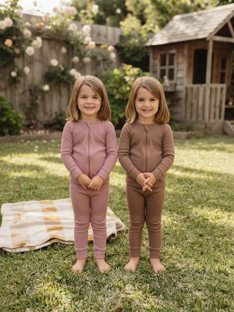 Sinsay Girl's Pink & Brown Ribbed Clever Zip Pack Of 2 Footed Overalls