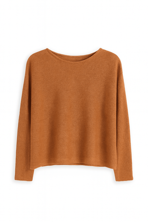 Hailys Women's Camel Loose-Knit Long Sleeve Blouse |Hailys In Lebanon