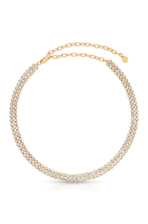 Ettika Women's Gold Tone Two Rows of Crystal Sparkle Choker Necklace |Ettika In Lebanon