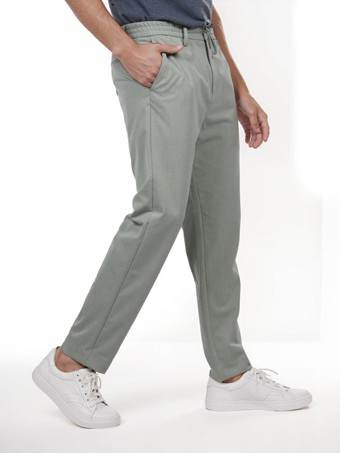 Celio Men's Sage Green Straight Leg Plain Cotton Trousers | Celio In Lebanon