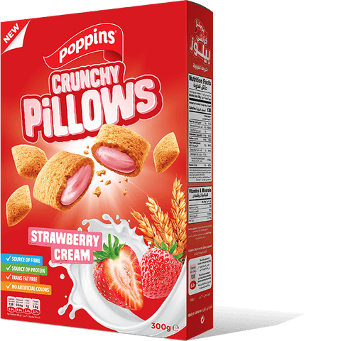 Poppins Crunchy Pillows Strawberry Cream 300g | Poppins In Lebanon
