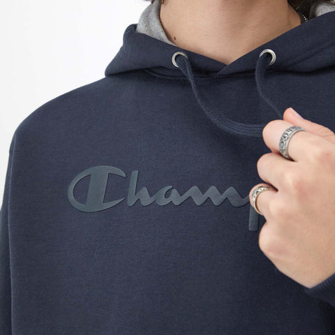 Champion Men's Navy Powerblend Hoodie, Tonal Script Logo | Champion in Lebanon