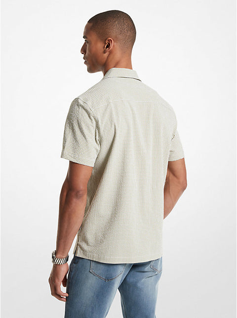 Michael Kors Men's Light Green & White Gingham Seersucker Stretch Cotton Short-Sleeve Shirt | Michael Kors In Lebanon