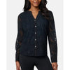 Cable & Gauge Button Black Front Long Sleeve Lace Blouse