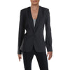 Black blazer worn by a person on a white background