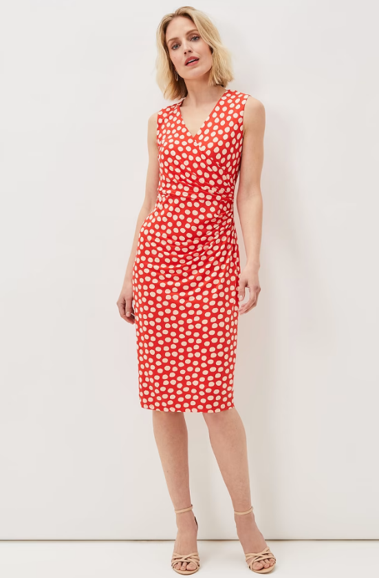 Phase Eight  Women's Red Tia Spot Midi Dress UNUEG FE690