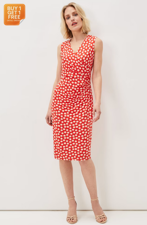 Phase Eight  Women's Red Tia Spot Midi Dress UNUEG FE690