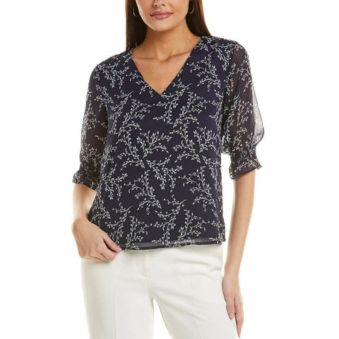 CeCe Women's Navy Smocked Cuff 3/4 Sleeve Blouse | CeCe In Lebanon
