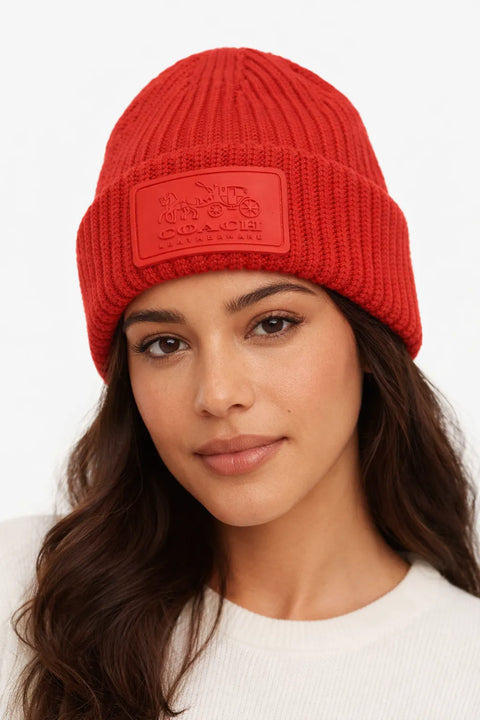 Coach  Women's Red Wool Knit Beanie Hat  |Coach  in Lebanon