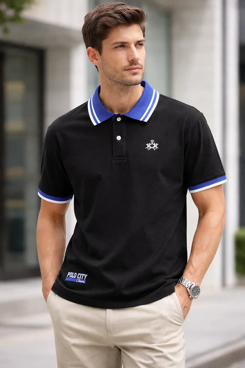 La Martina Men's Black Polo Neck T-Shirts | La Martina In Lebanon
