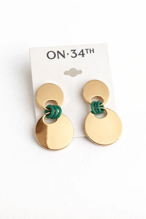 On 34th Women's Gold-Tone Green Ring Link Double Disk Earrings | On 34th in Lebanon