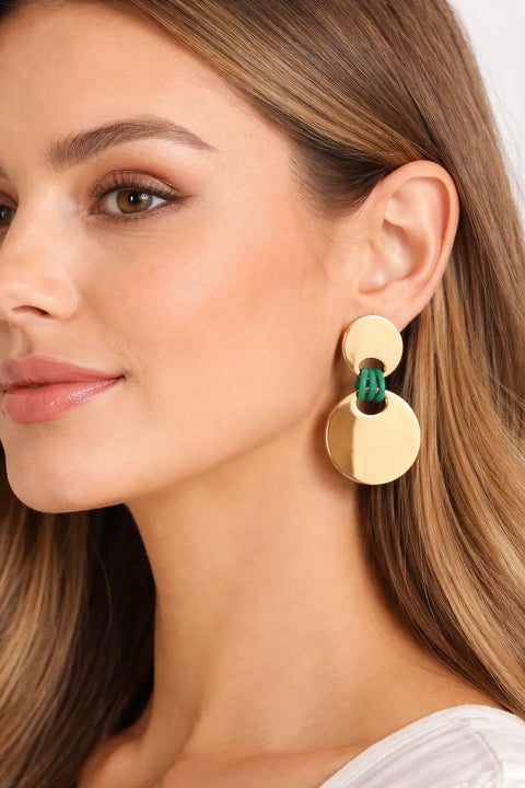 On 34th Women's Gold-Tone Green Ring Link Double Disk Earrings | On 34th in Lebanon