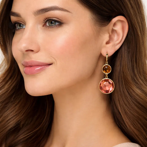 Anne Klein Women's Pink & Gold Double Stone Earrings | Anne Klein In Lebanon