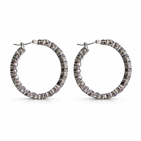 On 34th Women's Purple/Sliver  Crystal Station Medium Hoop Earrings |  On 34th in Lebanon