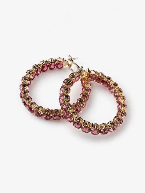 ON 34th Women's Pink & Gold Crystal Station Medium Hoop Earrings | ON 34th In Lebanon
