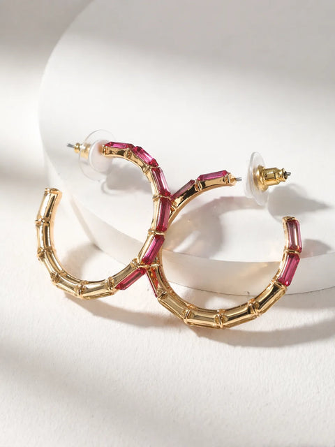 ON 34th Women's Pink & Gold Crystal Hoop Earrings | ON 34th In Lebanon