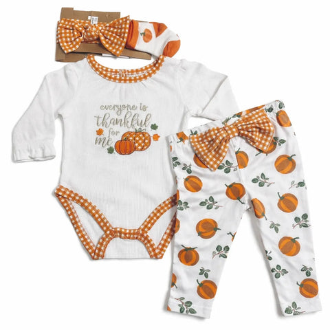 Baby Essentials Baby Girl's White & Orange Printed Fall Set | Baby Essentials In Lebanon