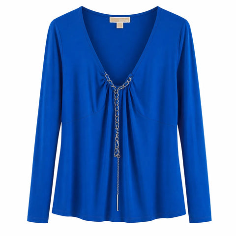 Michael Kors Women Royal Blue Chain-Link V-Neck Blouse | Michael Kors in Lebanon