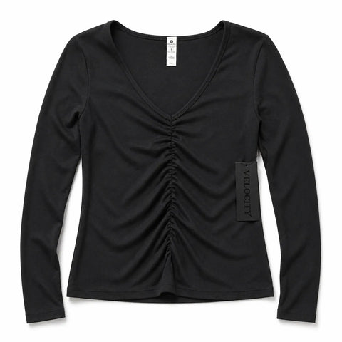 Velocity Women Black Ruched V-Neck Long-Sleeve Blouse | Velocity in Lebanon