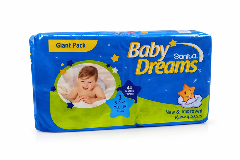 Sanita Baby Dreams Diapers Size 3 (5-9KG) Medium 44 Diapers (-10% Disc) | Sanita In Lebanon