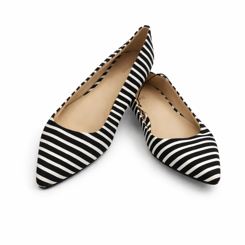 Coach Women's Black and White Striped Pointed Toe Ballet Flats | Coach in Lebanon