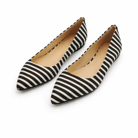 Coach Women's Black and White Striped Pointed Toe Ballet Flats | Coach in Lebanon